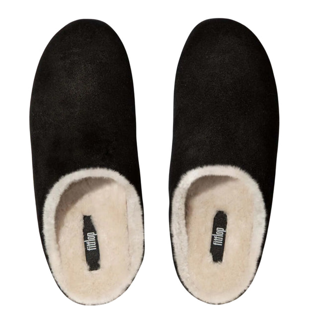 Black - Side - FitFlop Womens-Ladies Chrissie Suede Slippers