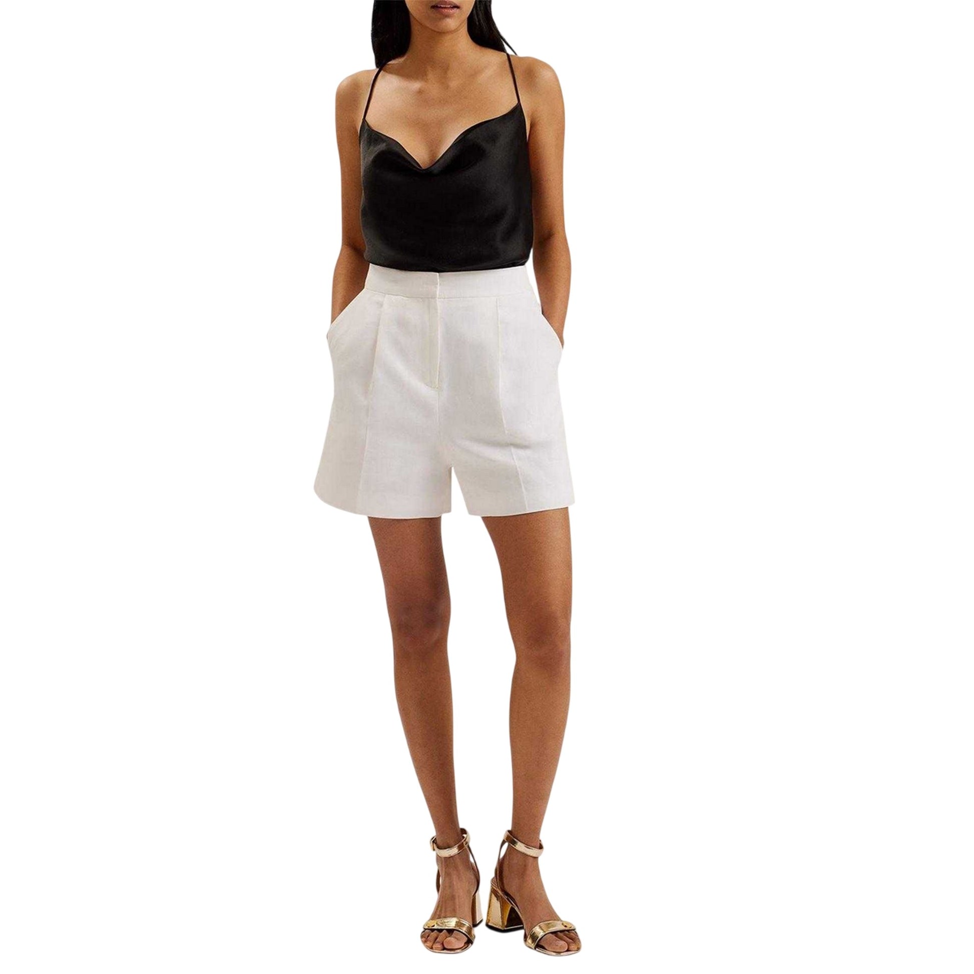 White - Lifestyle - Ted Baker Womens-Ladies Pleated High Waist Shorts