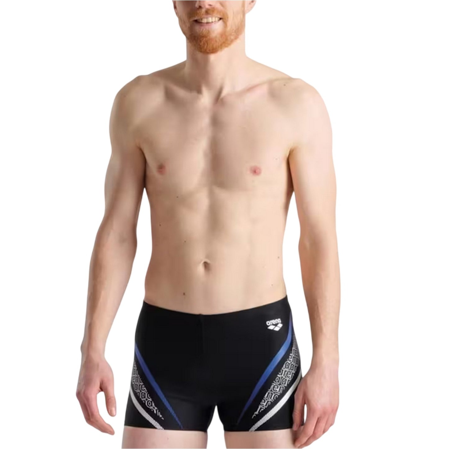 Black - Side - Arena Mens Lettering Print Regular Swim Shorts