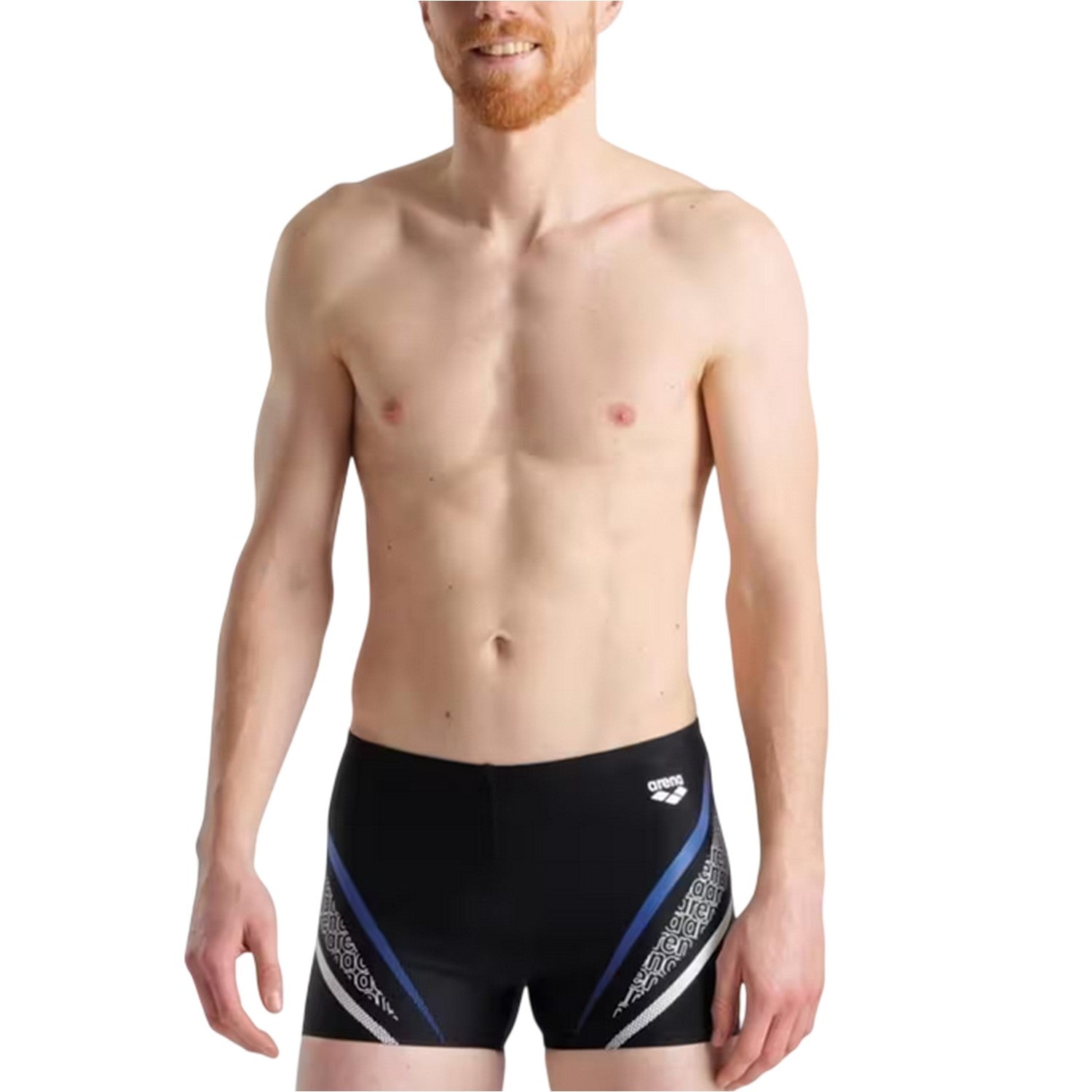 Black - Side - Arena Mens Lettering Print Regular Swim Shorts