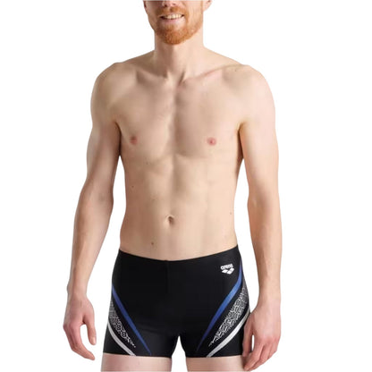Black - Side - Arena Mens Lettering Print Regular Swim Shorts