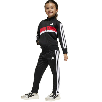 Black-Red - Pack Shot - Adidas Childrens-Kids Tiberio 3 Stripes Polyester Tracksuit Set