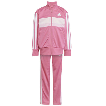 Pink-White - Front - Adidas Childrens-Kids Tiberio 3 Stripes Polyester Tracksuit Set