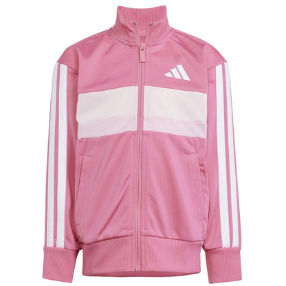 Pink-White - Back - Adidas Childrens-Kids Tiberio 3 Stripes Polyester Tracksuit Set