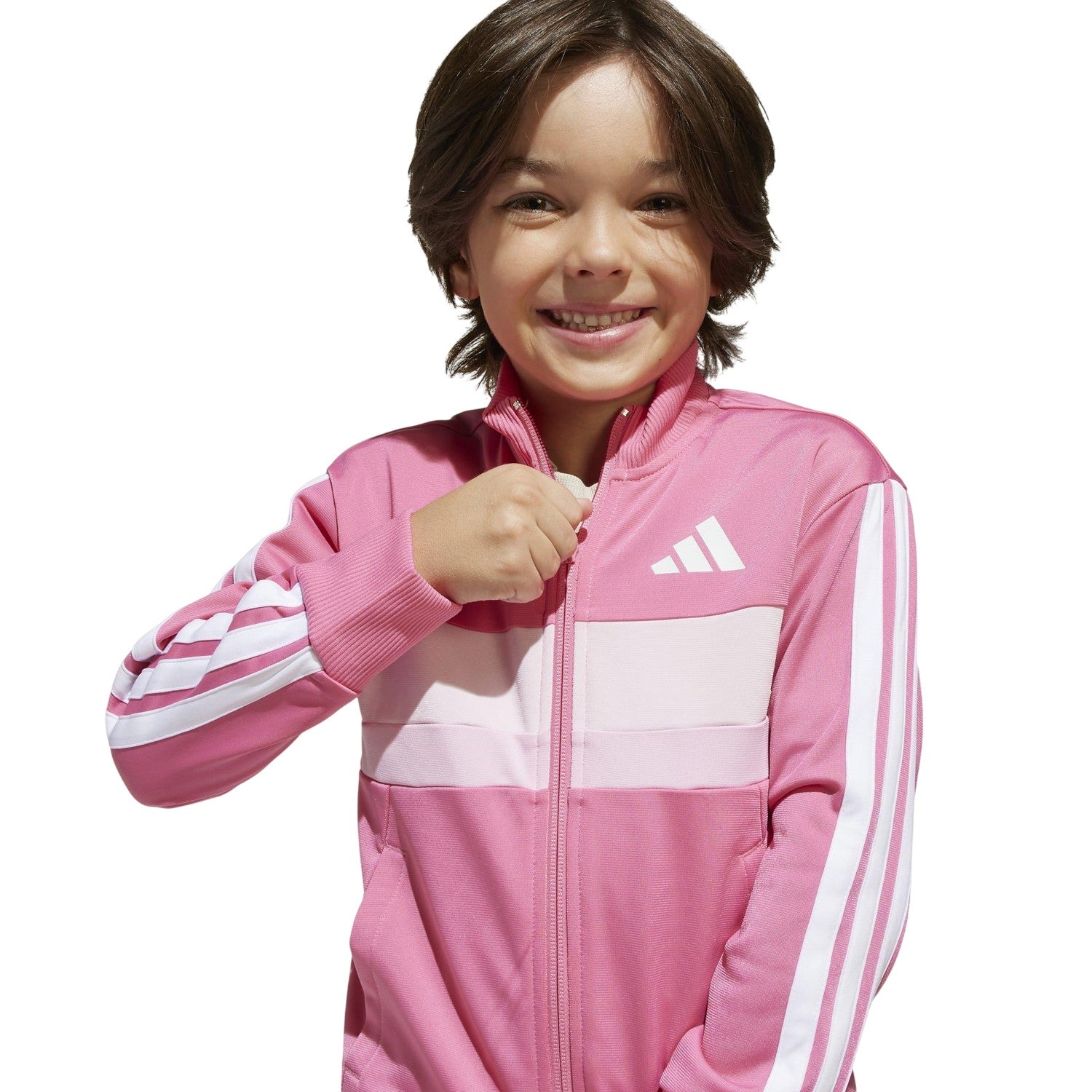 Pink-White - Lifestyle - Adidas Childrens-Kids Tiberio 3 Stripes Polyester Tracksuit Set