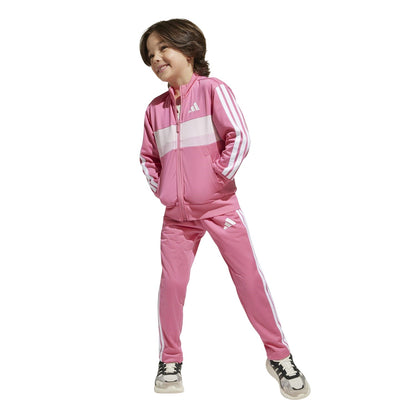 Pink-White - Pack Shot - Adidas Childrens-Kids Tiberio 3 Stripes Polyester Tracksuit Set