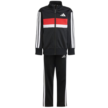 Black-Red - Front - Adidas Childrens-Kids Tiberio 3 Stripes Polyester Tracksuit Set