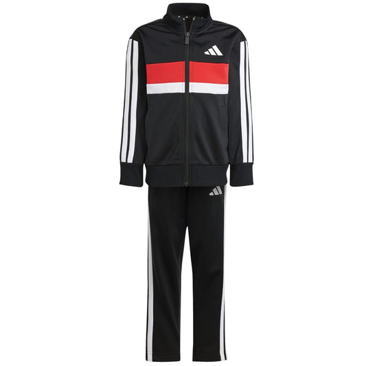 Black-Red - Front - Adidas Childrens-Kids Tiberio 3 Stripes Polyester Tracksuit Set