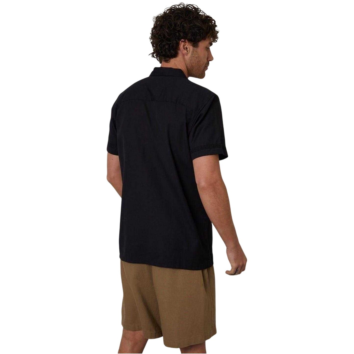 Black - Back - Threadbare Mens Crochet Trim Short-Sleeved Shirt