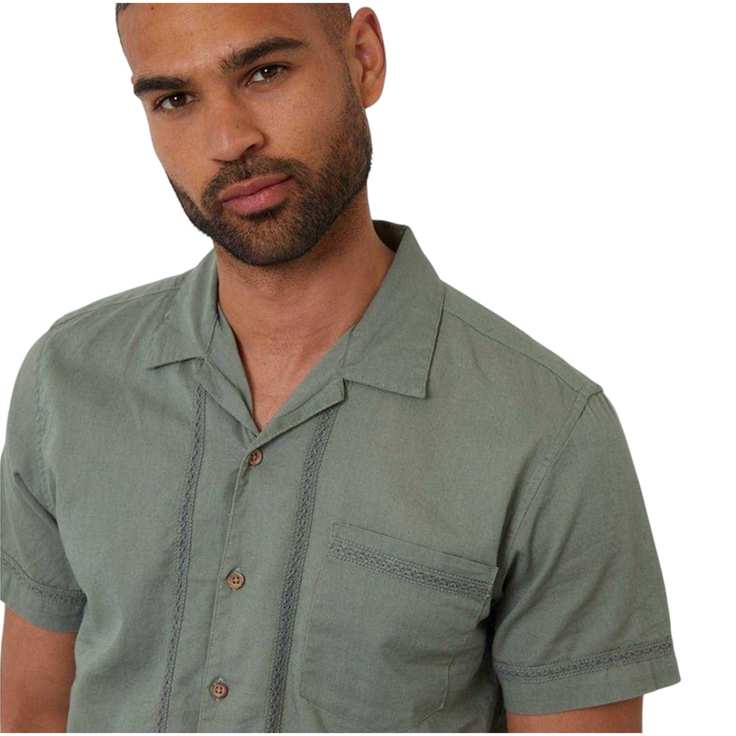 Sage - Side - Threadbare Mens Crochet Trim Short-Sleeved Shirt