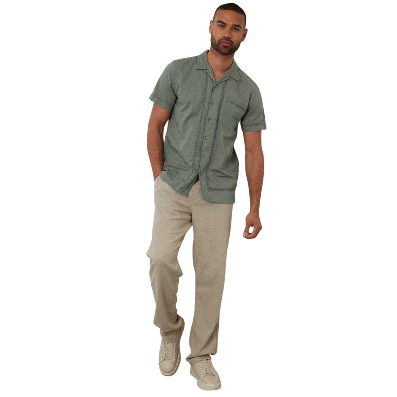 Sage - Lifestyle - Threadbare Mens Crochet Trim Short-Sleeved Shirt