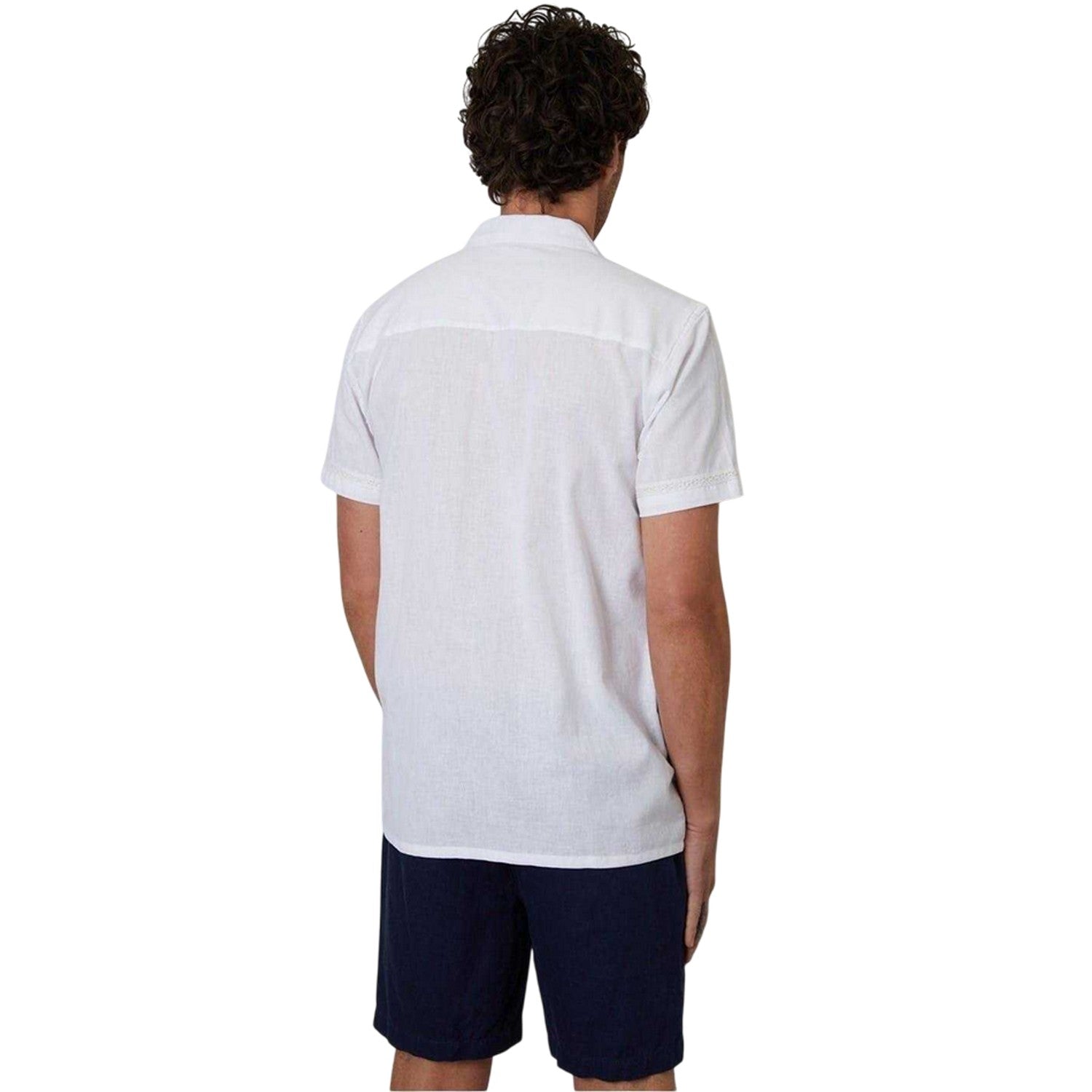 White - Back - Threadbare Mens Crochet Trim Short-Sleeved Shirt