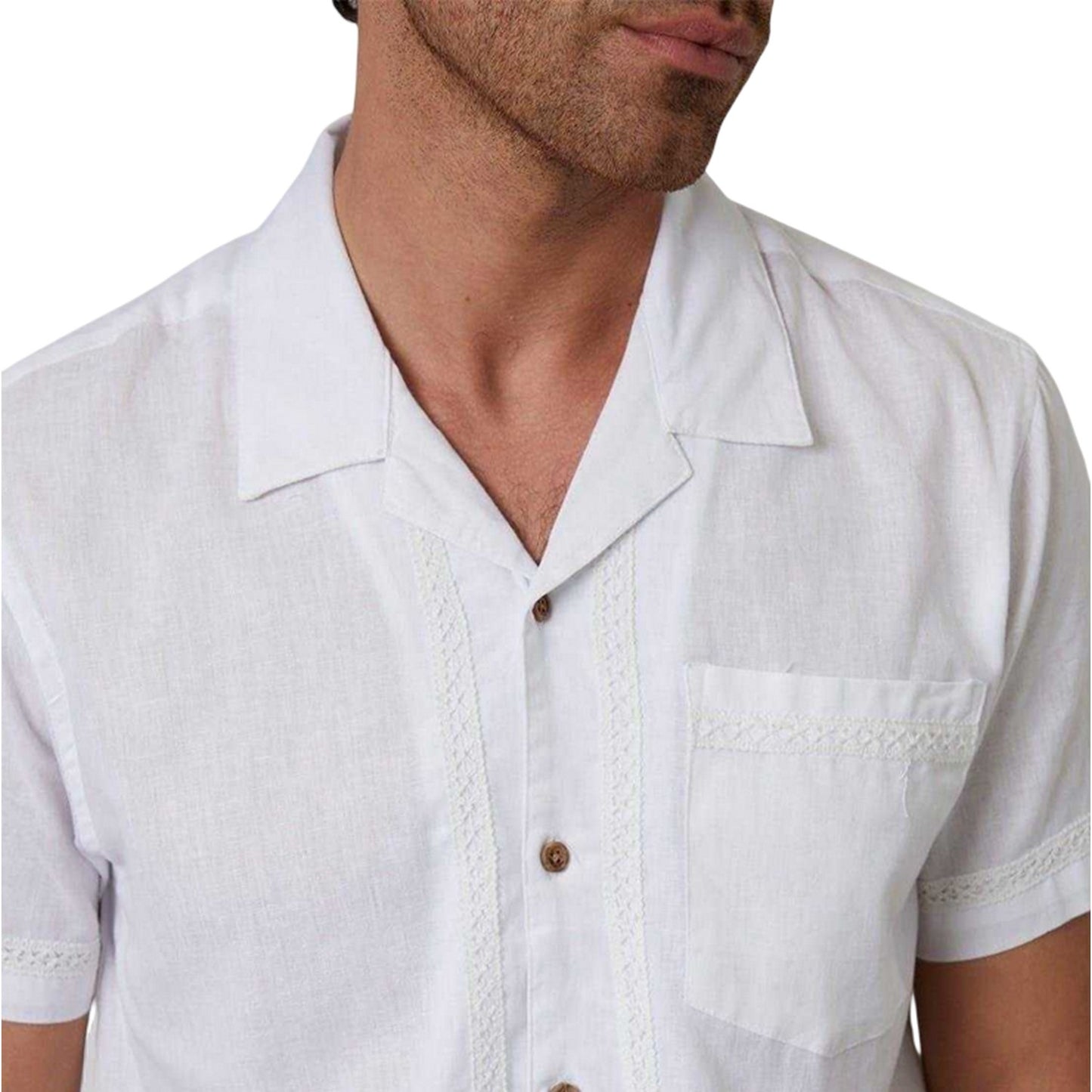 White - Side - Threadbare Mens Crochet Trim Short-Sleeved Shirt