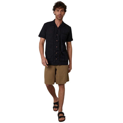 Black - Lifestyle - Threadbare Mens Crochet Trim Short-Sleeved Shirt