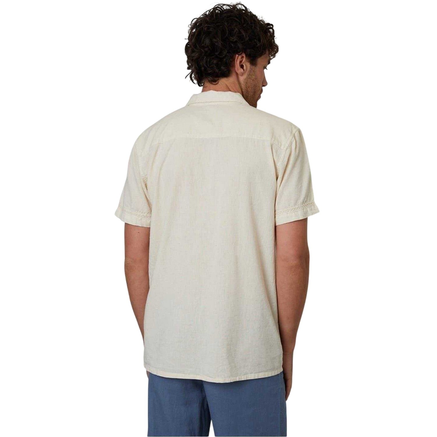 Natural - Back - Threadbare Mens Crochet Trim Short-Sleeved Shirt