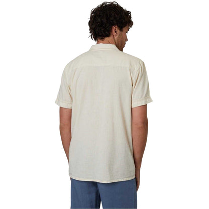 Natural - Back - Threadbare Mens Crochet Trim Short-Sleeved Shirt