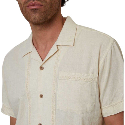 Natural - Side - Threadbare Mens Crochet Trim Short-Sleeved Shirt