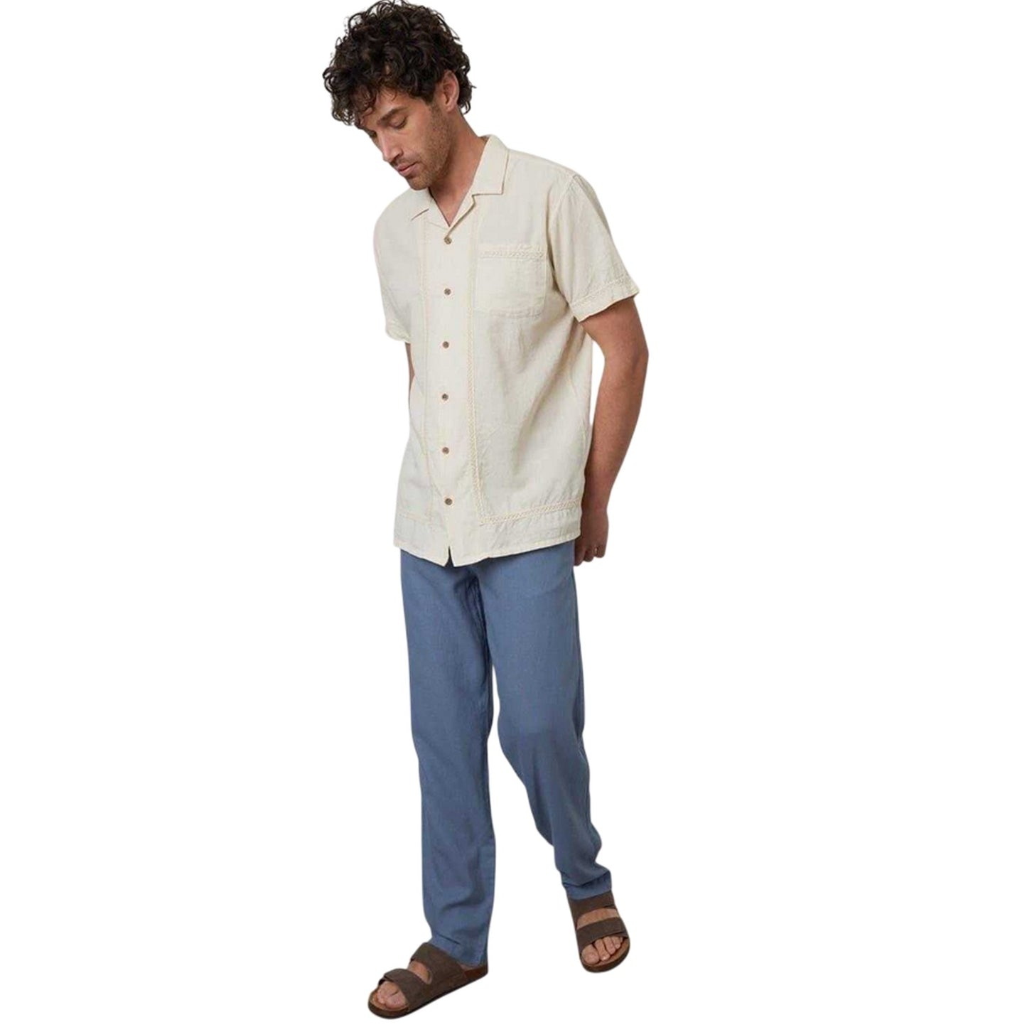 Natural - Lifestyle - Threadbare Mens Crochet Trim Short-Sleeved Shirt