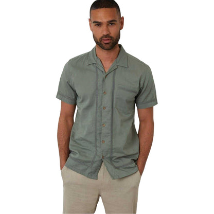 Sage - Front - Threadbare Mens Crochet Trim Short-Sleeved Shirt