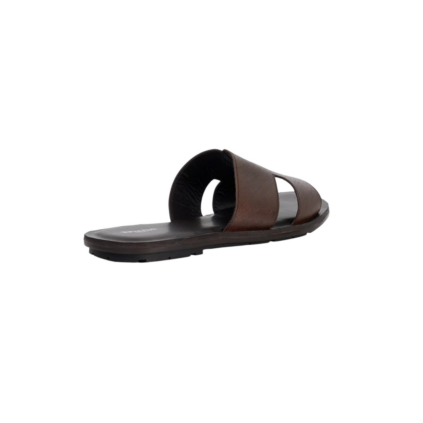 Brown - Back - Dune London Mens Itos Leather Flat Slides