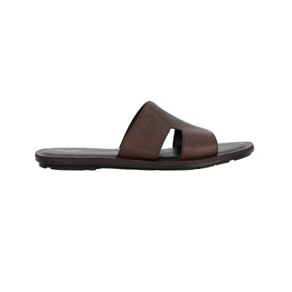 Brown - Side - Dune London Mens Itos Leather Flat Slides