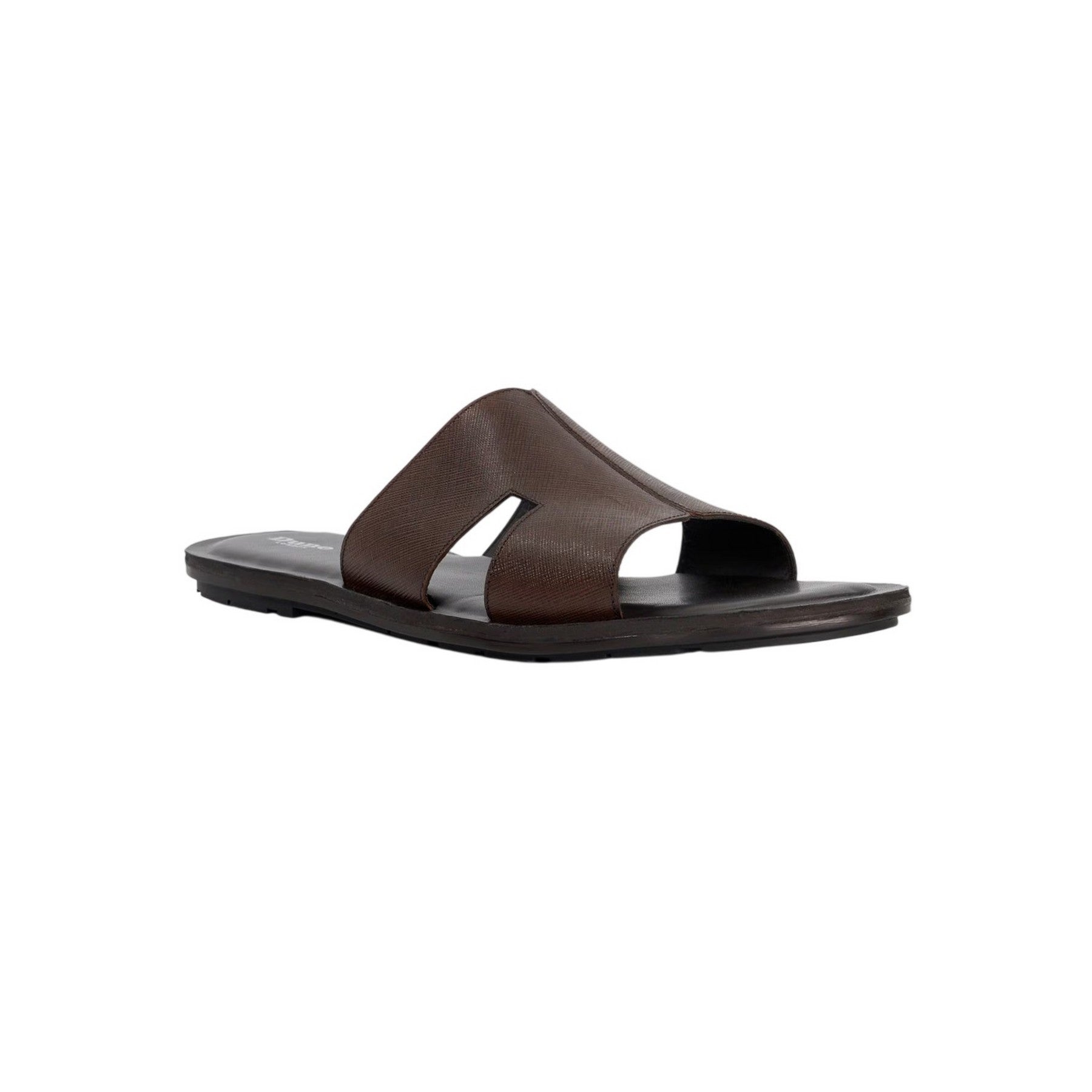 Brown - Front - Dune London Mens Itos Leather Flat Slides