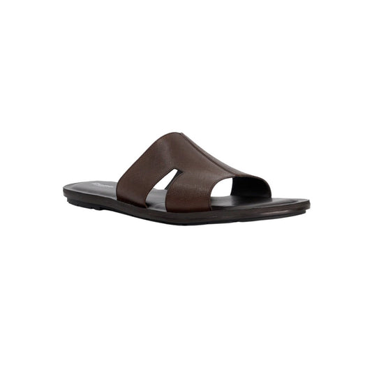 Brown - Front - Dune London Mens Itos Leather Flat Slides