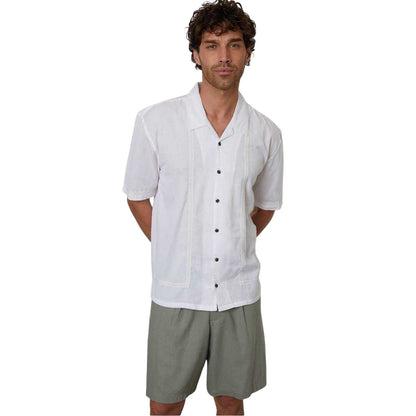 White - Front - Threadbare Mens Embroidered Collared Short-Sleeved Bowling Shirt