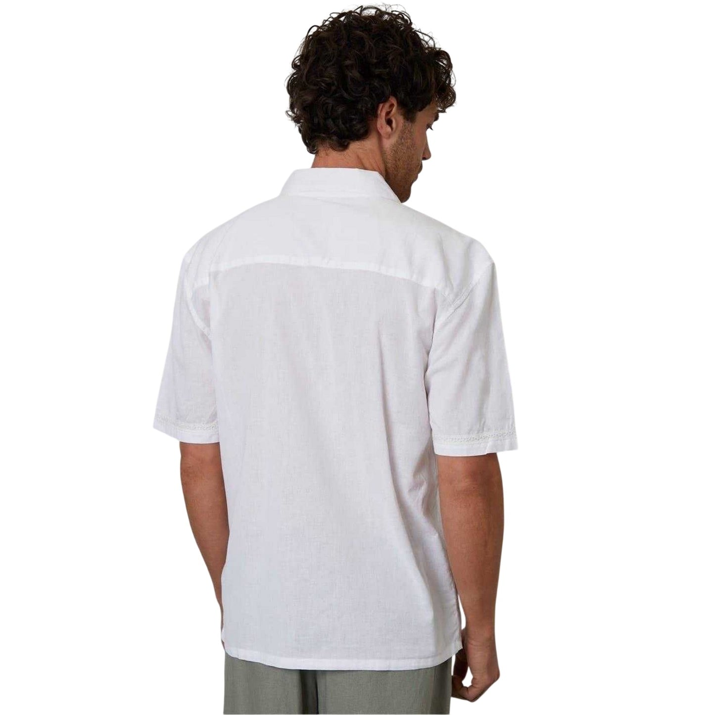White - Back - Threadbare Mens Embroidered Collared Short-Sleeved Bowling Shirt