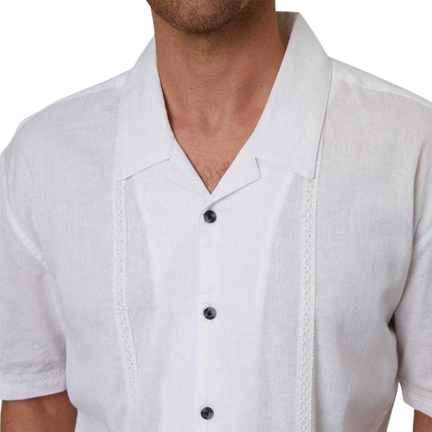 White - Side - Threadbare Mens Embroidered Collared Short-Sleeved Bowling Shirt