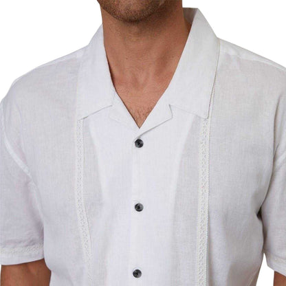 White - Side - Threadbare Mens Embroidered Collared Short-Sleeved Bowling Shirt