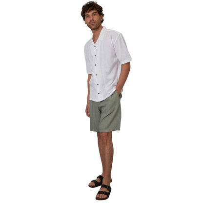 White - Lifestyle - Threadbare Mens Embroidered Collared Short-Sleeved Bowling Shirt