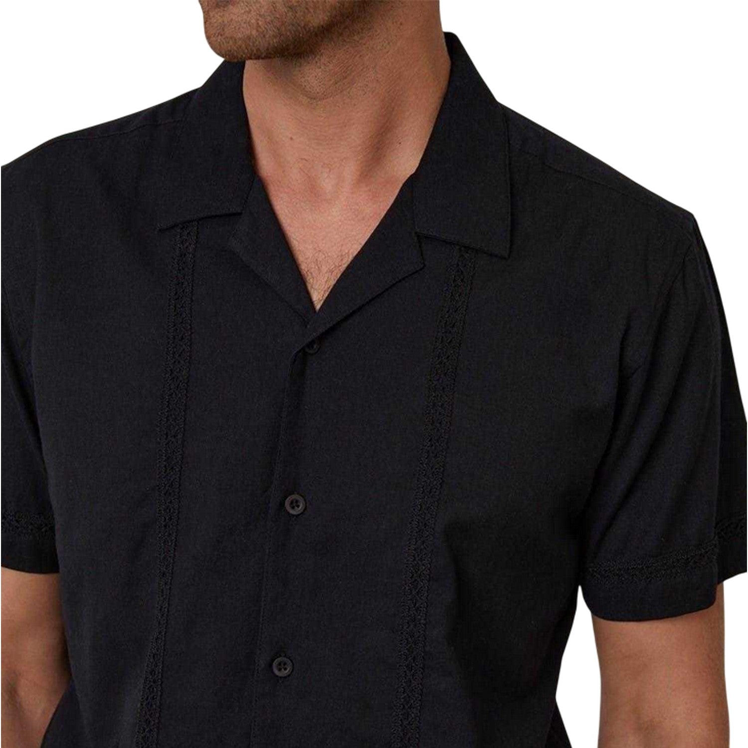 Black - Side - Threadbare Mens Embroidered Collared Short-Sleeved Bowling Shirt