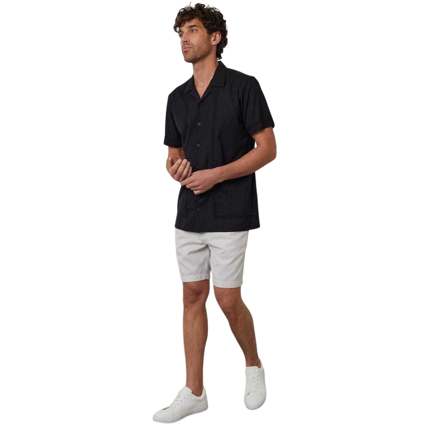 Black - Lifestyle - Threadbare Mens Embroidered Collared Short-Sleeved Bowling Shirt