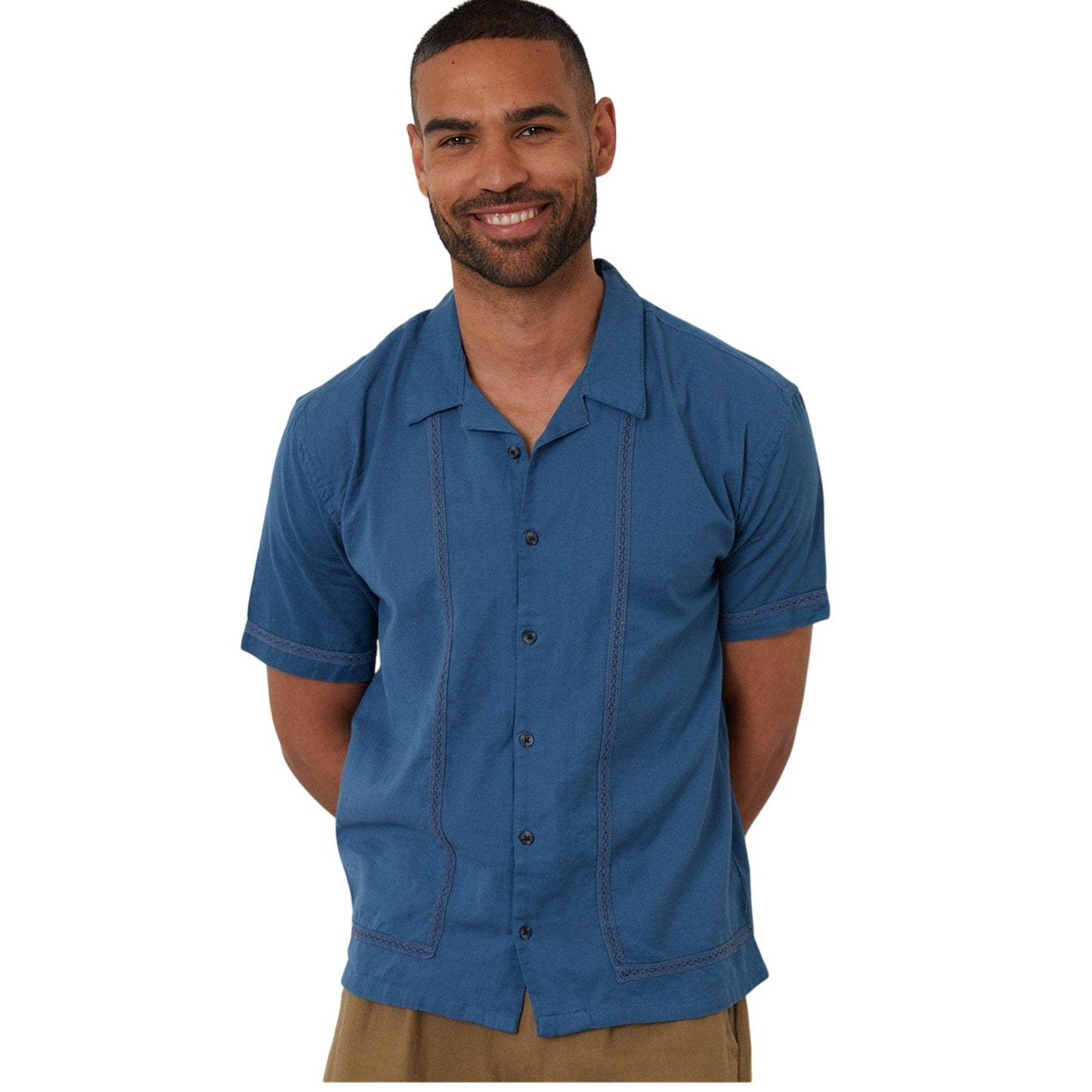 Denim - Front - Threadbare Mens Embroidered Collared Short-Sleeved Bowling Shirt