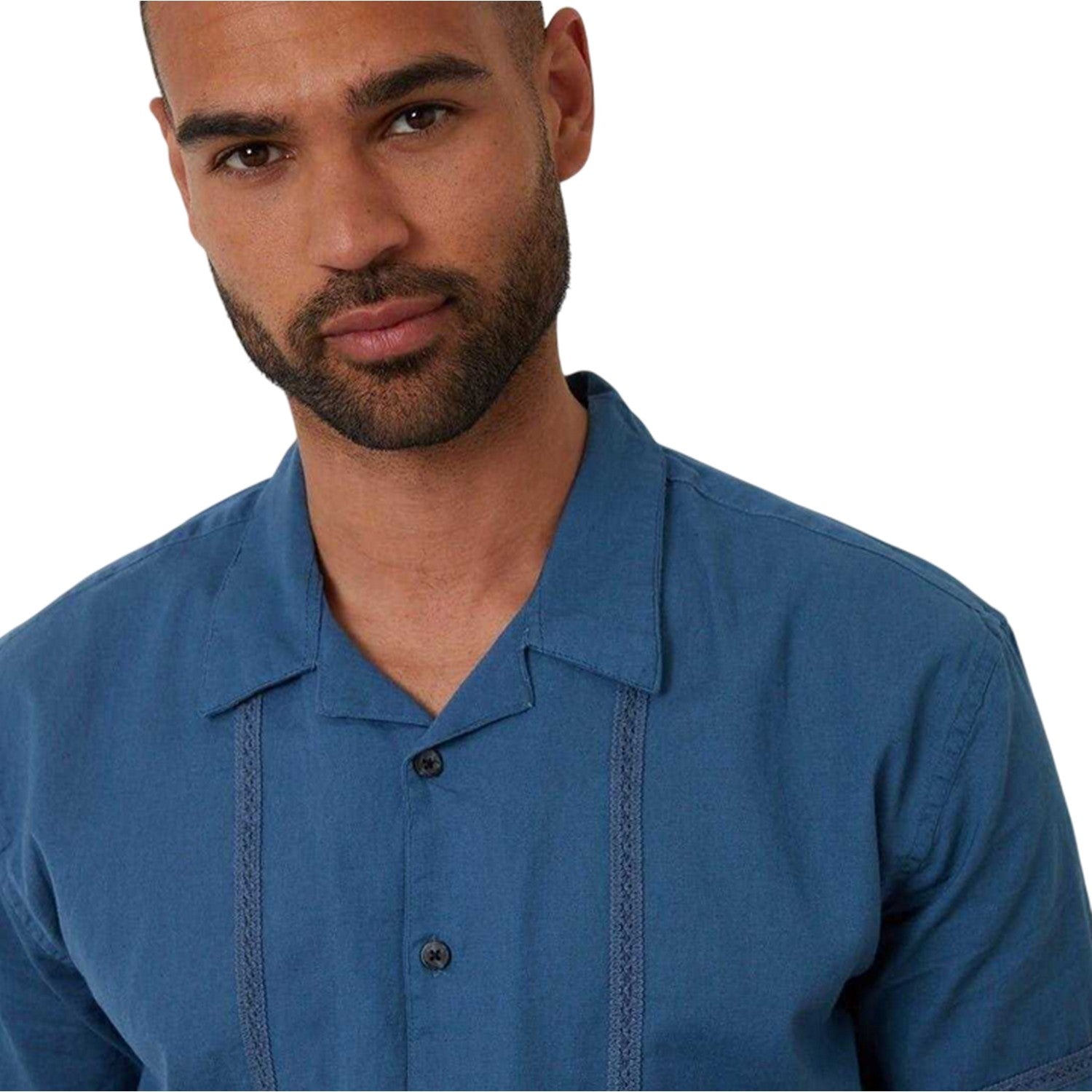 Denim - Side - Threadbare Mens Embroidered Collared Short-Sleeved Bowling Shirt