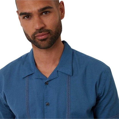 Denim - Side - Threadbare Mens Embroidered Collared Short-Sleeved Bowling Shirt