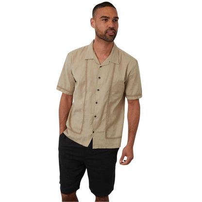 Stone - Front - Threadbare Mens Embroidered Collared Short-Sleeved Bowling Shirt