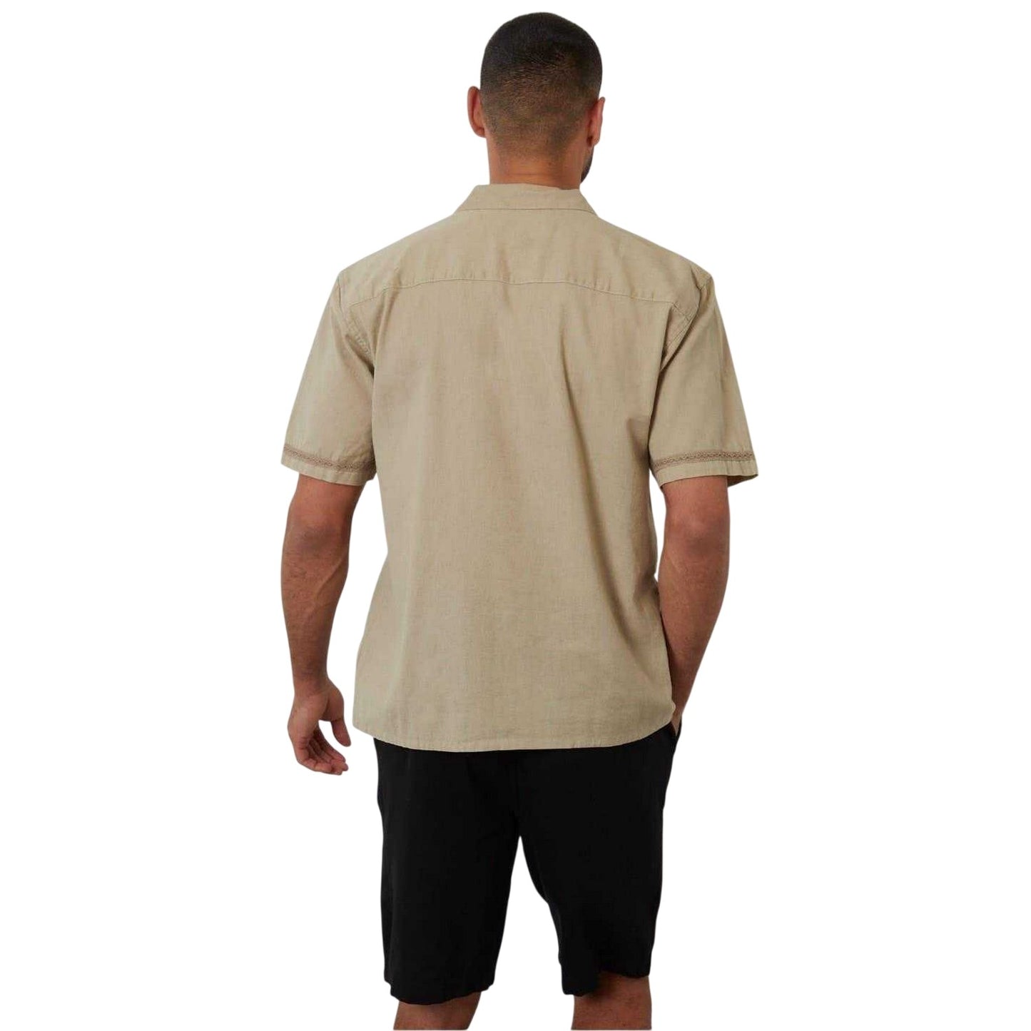 Stone - Back - Threadbare Mens Embroidered Collared Short-Sleeved Bowling Shirt
