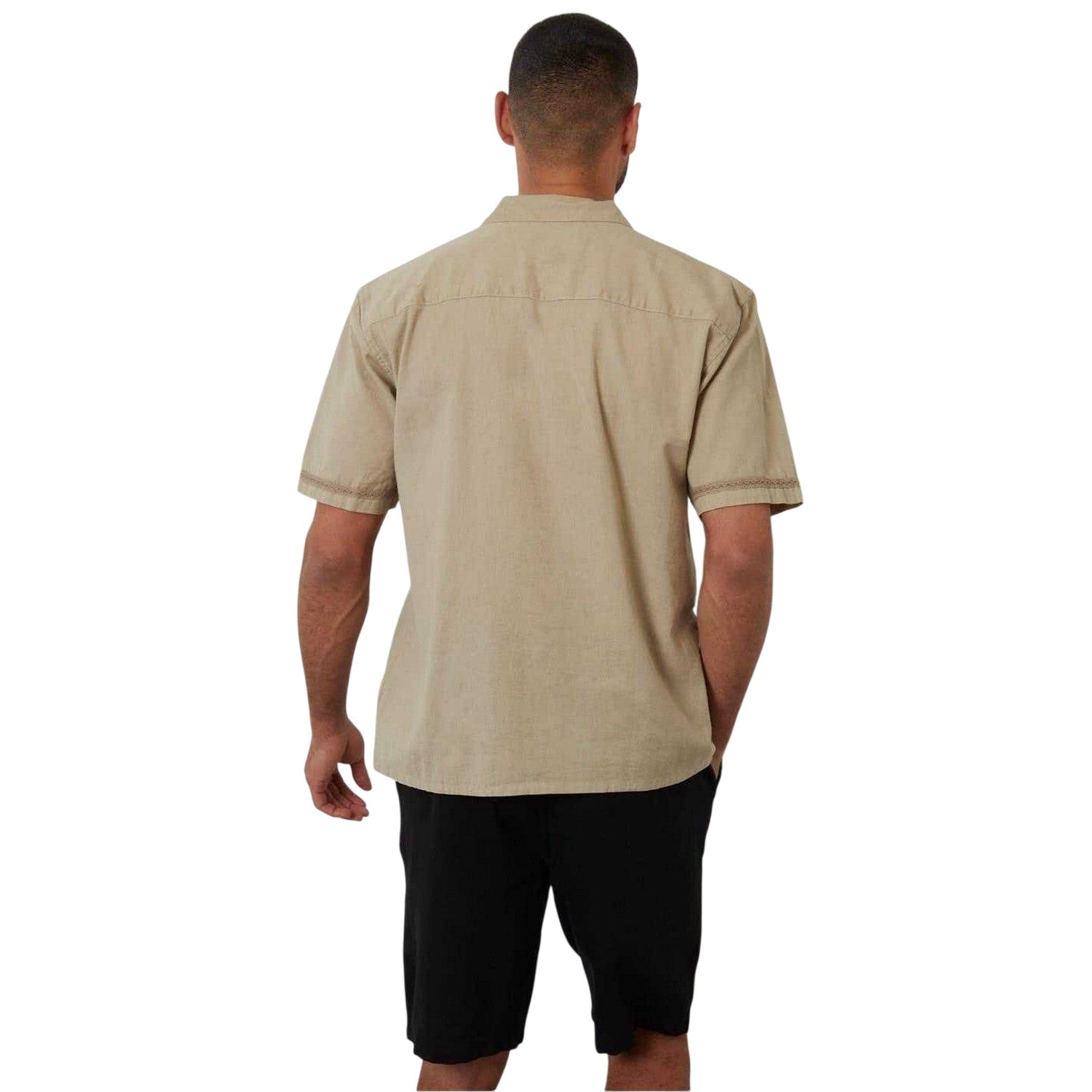 Stone - Back - Threadbare Mens Embroidered Collared Short-Sleeved Bowling Shirt