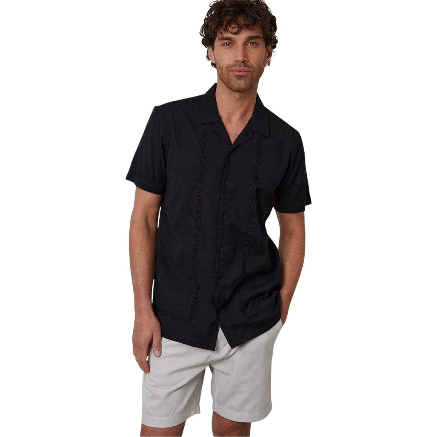 Black - Front - Threadbare Mens Embroidered Collared Short-Sleeved Bowling Shirt