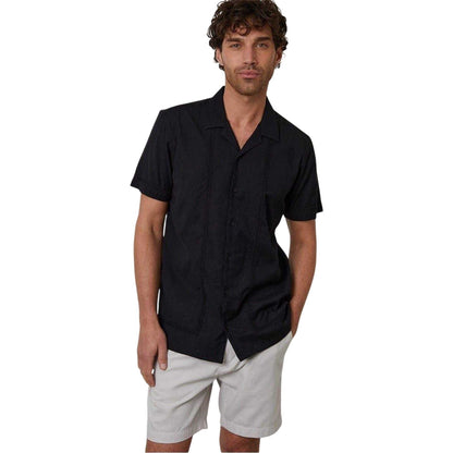 Black - Front - Threadbare Mens Embroidered Collared Short-Sleeved Bowling Shirt