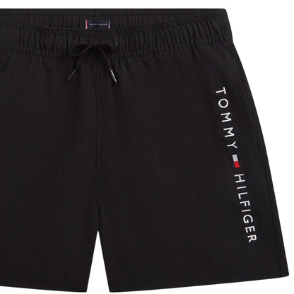 Black - Side - Tommy Hilfiger Childrens-Kids Logo Nylon Swim Shorts