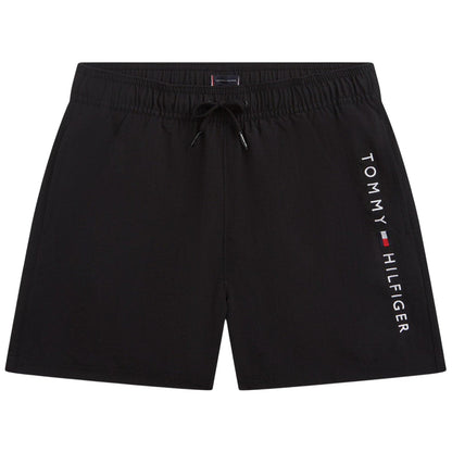 Black - Front - Tommy Hilfiger Childrens-Kids Logo Nylon Swim Shorts