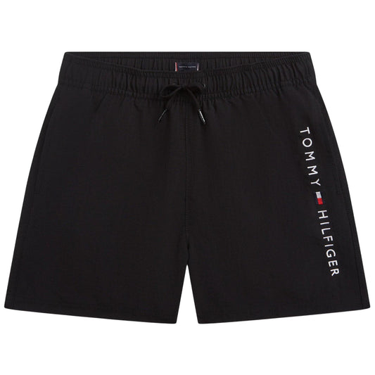 Black - Front - Tommy Hilfiger Childrens-Kids Logo Nylon Swim Shorts