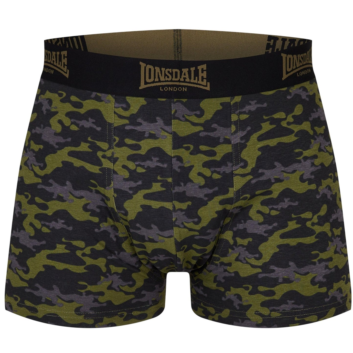 Khaki - Back - Lonsdale Mens Camo Boxer Briefs (Pack of 2)
