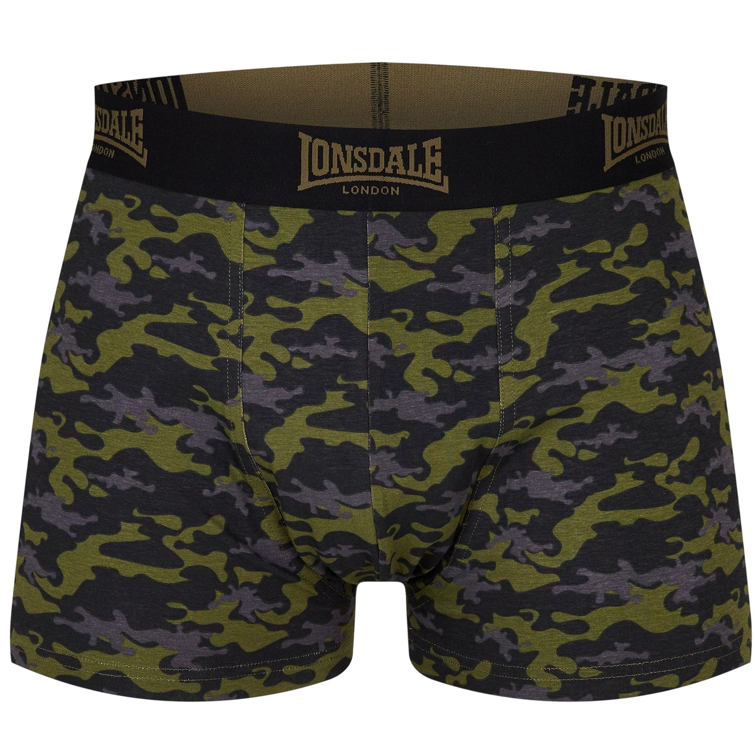 Khaki - Back - Lonsdale Mens Camo Boxer Briefs (Pack of 2)