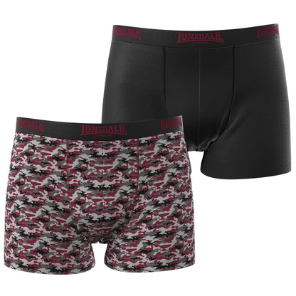 Rust-Black - Front - Lonsdale Mens Camo Boxer Briefs (Pack of 2)