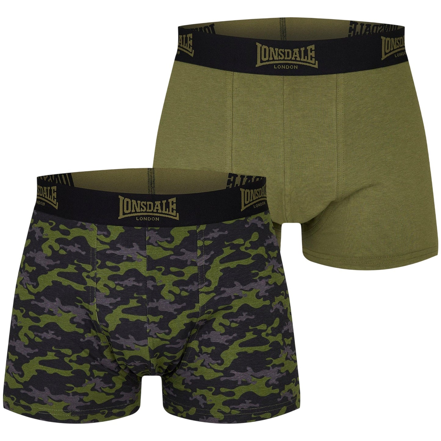 Khaki - Front - Lonsdale Mens Camo Boxer Briefs (Pack of 2)