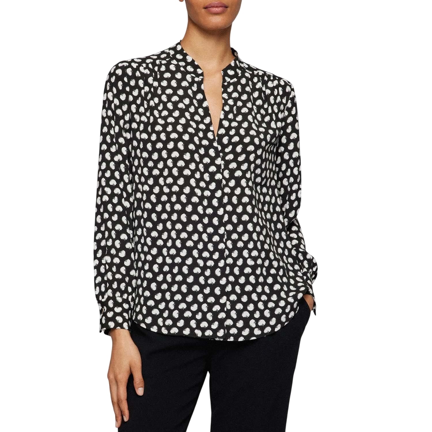 Black-White - Side - Hugo Boss Womens-Ladies Banora17 Blouse